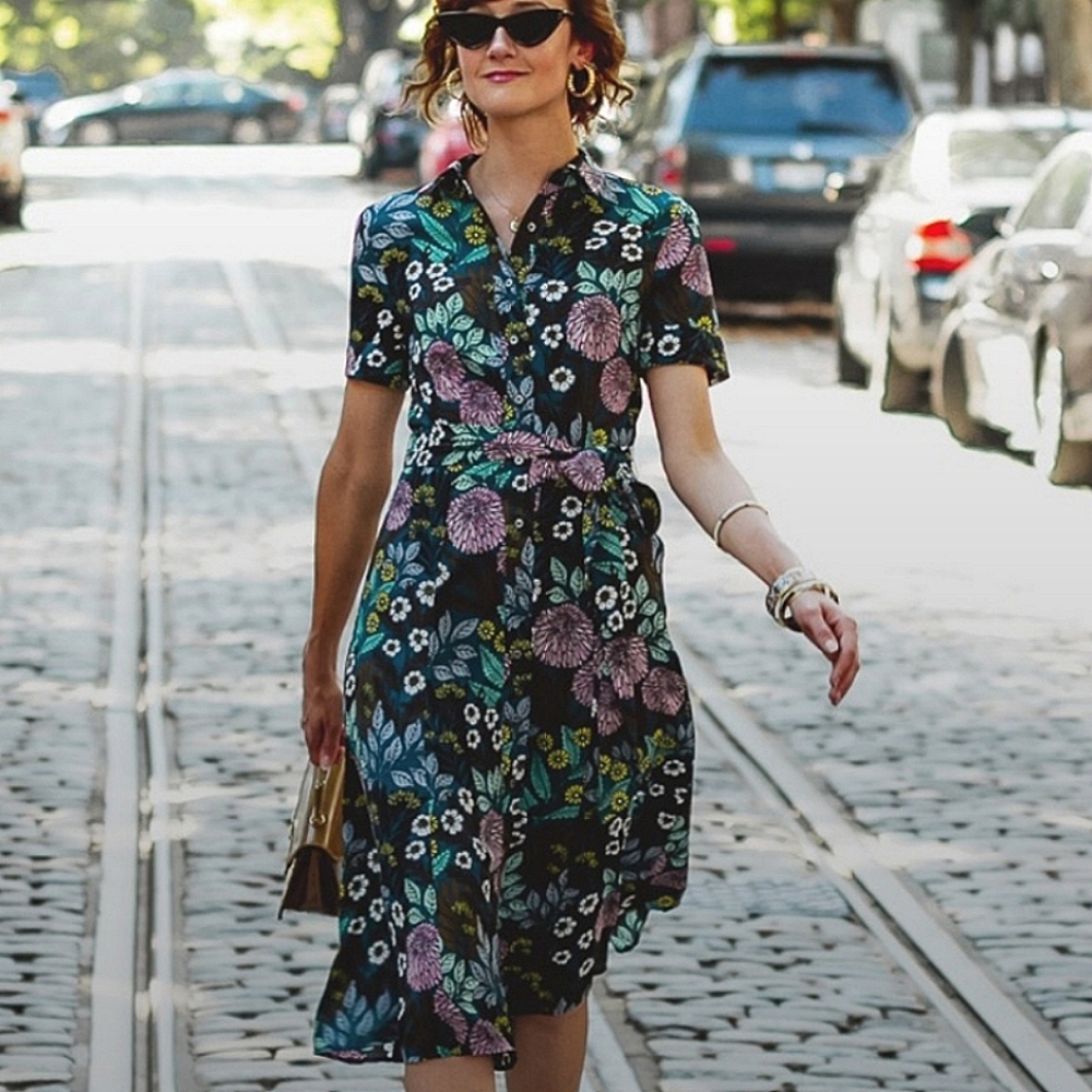 J. Crew Floral Midi Dress - Black, Pink, Blue, Green